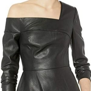 BCBGMAXAZRIA Women's One Shoulder Pleather Peplum